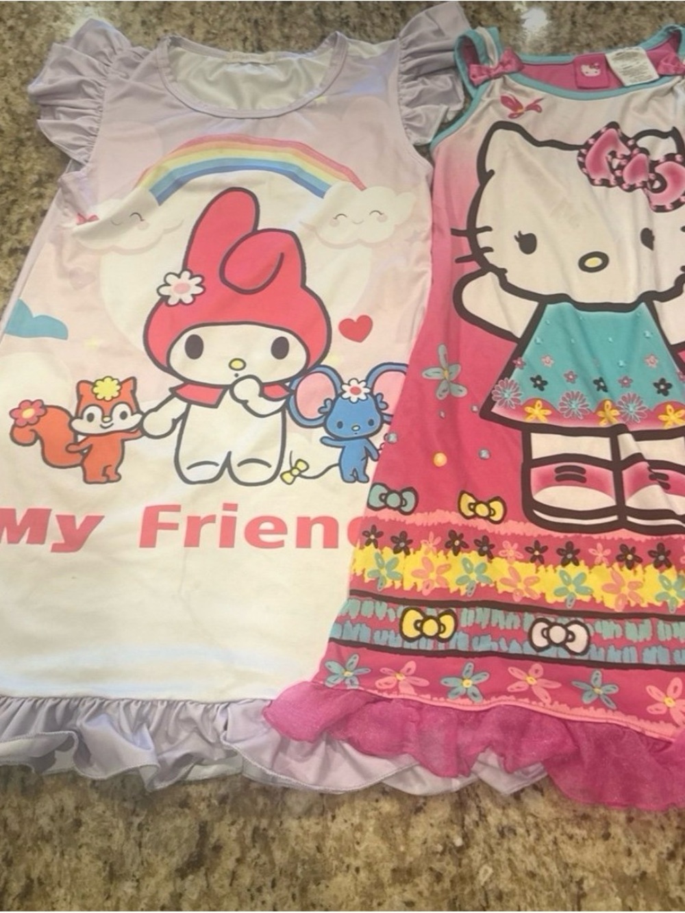 Hello Kitty & My Melody Girls' Pink Multicolor Nightgowns FAIR Condition